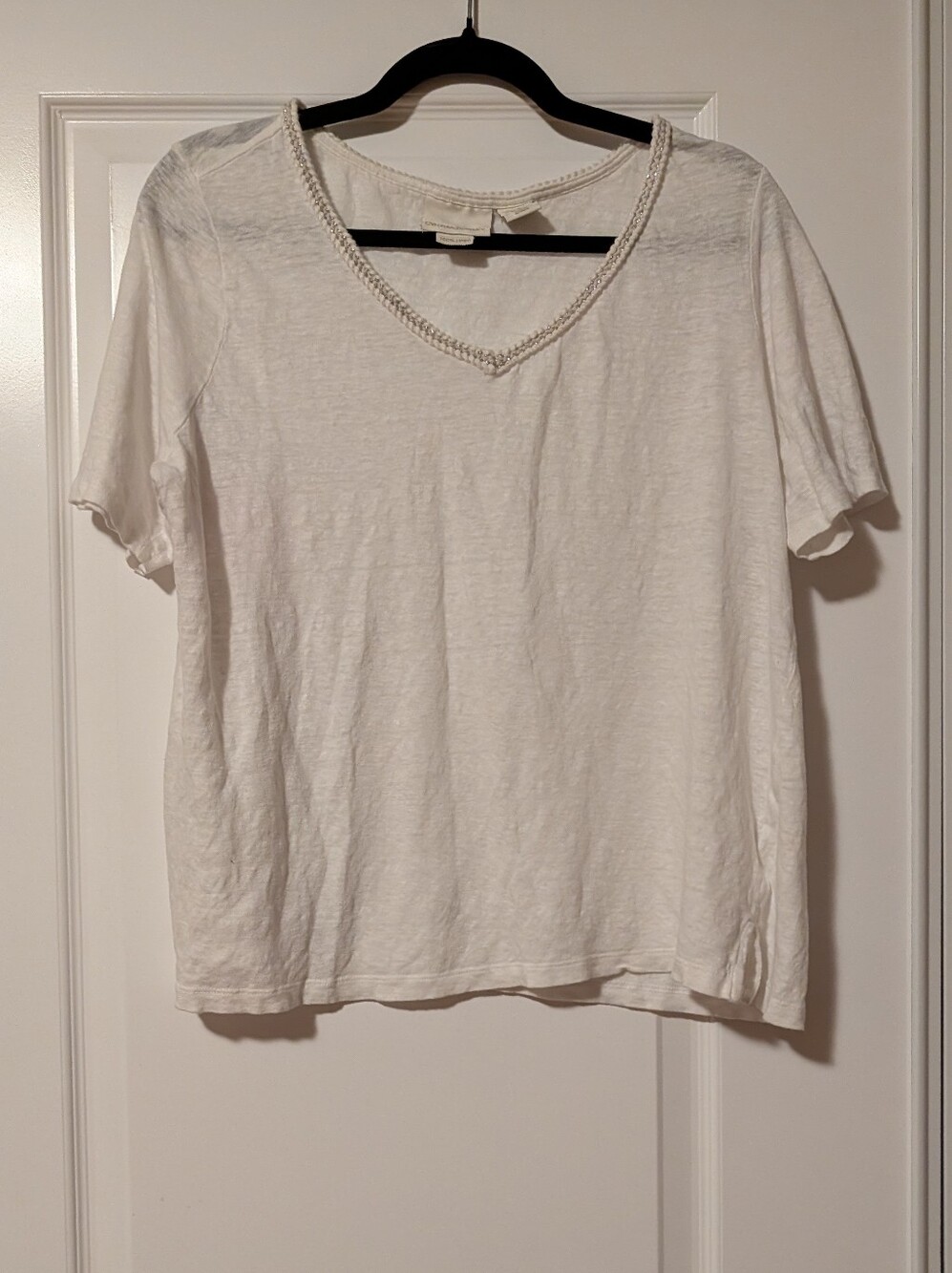 Cynthia Rowley Women’s V-Neck 100% Linen White Short Sleeve Top XL